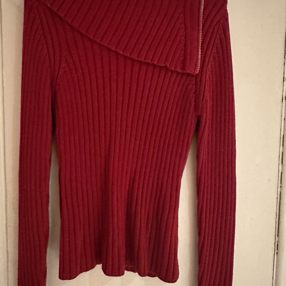 Jacob Red Cowl Neck Sweater with Ribbed Knit